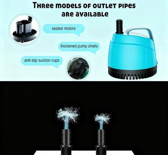 210GPH Ultra Quiet Bottom Suction Submersible Water Pump (780L/H, 15W) with 2 Nozzles,5.6ft High Head,Suitable for Aquariums,Fish Tanks,Pond Fountains,Hydroponic Green and Indoor Fountains