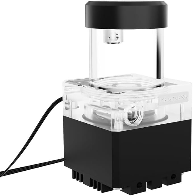 dracaena.io High Flow 650L/H PC Water Pump Combo with Colorful LED and 65ml 50mm (1.9in) Reservoir – 12W, 0.7A, 65mm x 65mm x 115mm (2.6 x 2.6 x 4.5in), Black