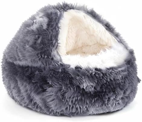 NOYAL Round Hooded Donut Dog Bed for Small & Medium Pets - Plush Fluffy Anti-Anxiety Cat Cave Bed with Cover