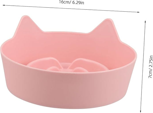 Non-Slip Pink Cat Bowl Slow Feeder with Grooved Interior for Small Pets Puppies Kittens Rabbits Plastic Dish for Wet Food and Water