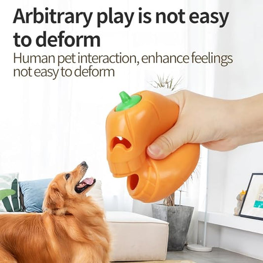 Dog Puzzle Toys Pumpkin Rubber Puppy Chew Toys Treat Food Dispensing Dog Toys for Teeth Cleaning Interactive Dog Toys for Large Dogs & Small Dogs Durable Dog Balls for Halloween Pet
