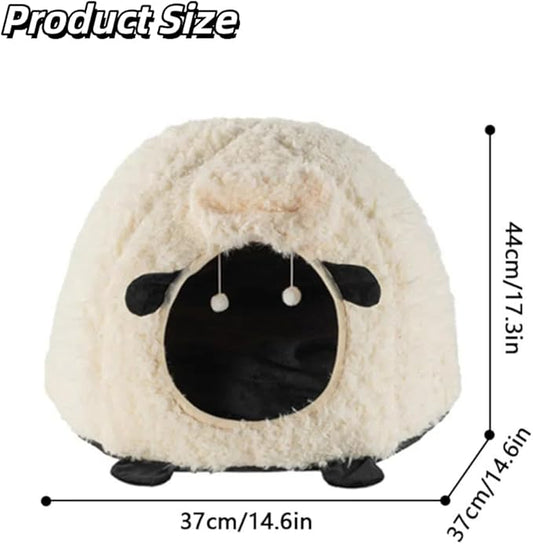 Lamb Shape Cat House Sheep Shape Cat Cave Bed Semi-Enclosed Cave-Style Warm Cat House Pet Nest for Cats Small Dogs