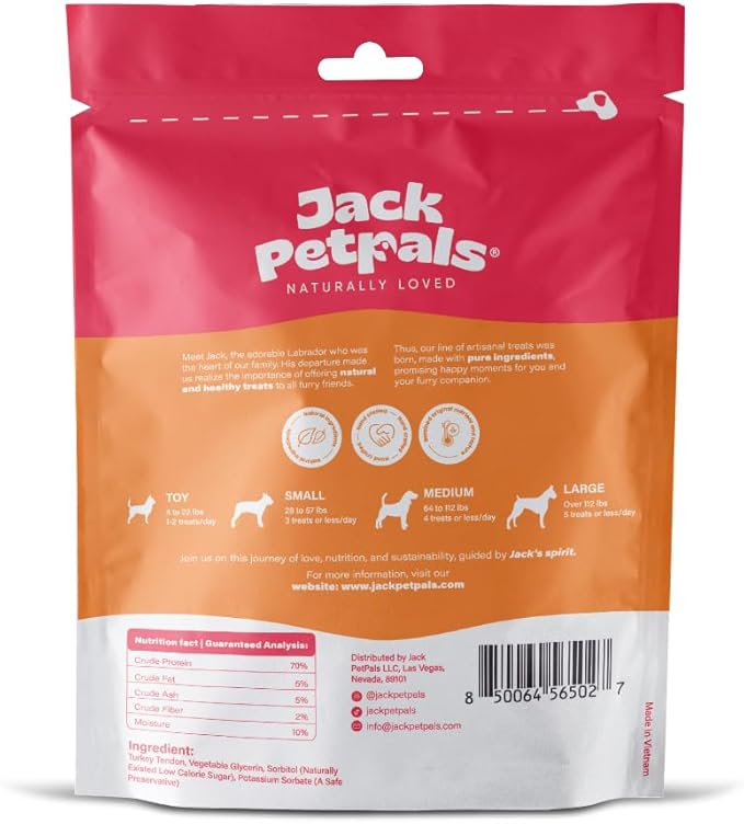 Jack’s Favorite Crafted Jerky Turkey Tendon - Premium Natural Turkey Tendon Jerky for Dogs - High Protein, Low-Fat - Supports Coat & Immune Health - Training Treats - 2.5 oz - 1 Pack
