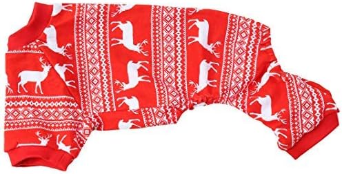 Lanyarco Christmas Reindeer Dog Pajamas, Pet Christmas Costume for XSmall Dogs Cats Kitten,Cotton,Red, Back 9" XSmall