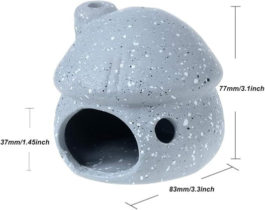 ZYHW Aquarium Decor Ceramic Mushroom House Ornament Fish Tank Landscape Decoration Pottery Hide Cave Habitat Hut Small Shrimp for Goldfishes to Rest Breed Hiding (Grey)