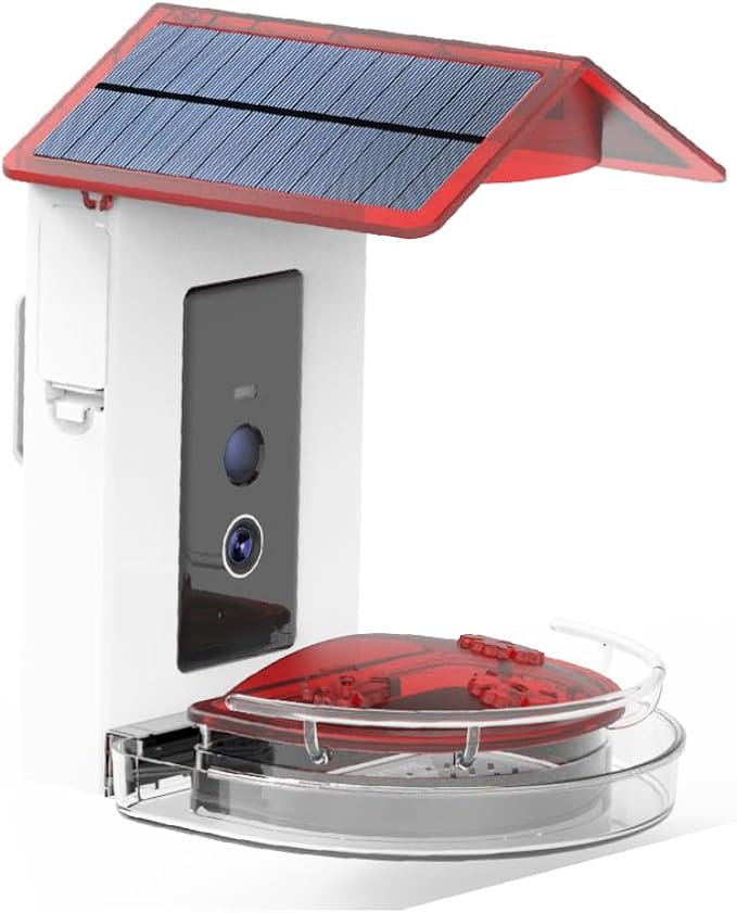 Quick Setup Smart Solar Hummingbird Feeder with Camera 1080P 2MP High-Def and WiFi AI Bird Identification Birdfeeder, Ant Guard Moat, Squirrel Alarm, Removeable Tray, Identifies 10,000+ Birds