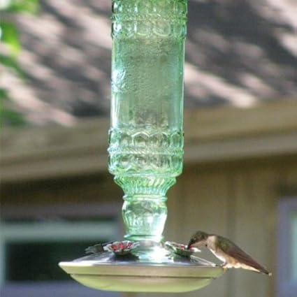 Perky-Pet Glass Bottle Hummingbird Feeder - Outdoor Garden Décor Humming bird Feeder, 8108-1SR - 10 Fl Oz Nectar Capacity - Durable Green Antique Design - Hang from Tree, Porch, Deck, Hook