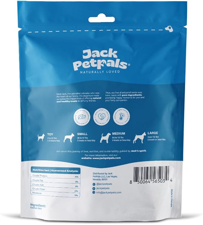 Jack’s Favorite Seafood Feast Codfish Skin - Premium Natural Cod Skin Chew For Dogs - High Protein, Low-Fat - Supports Dental Health - Single Ingredient - Training Treats - 6oz - 1 Pack