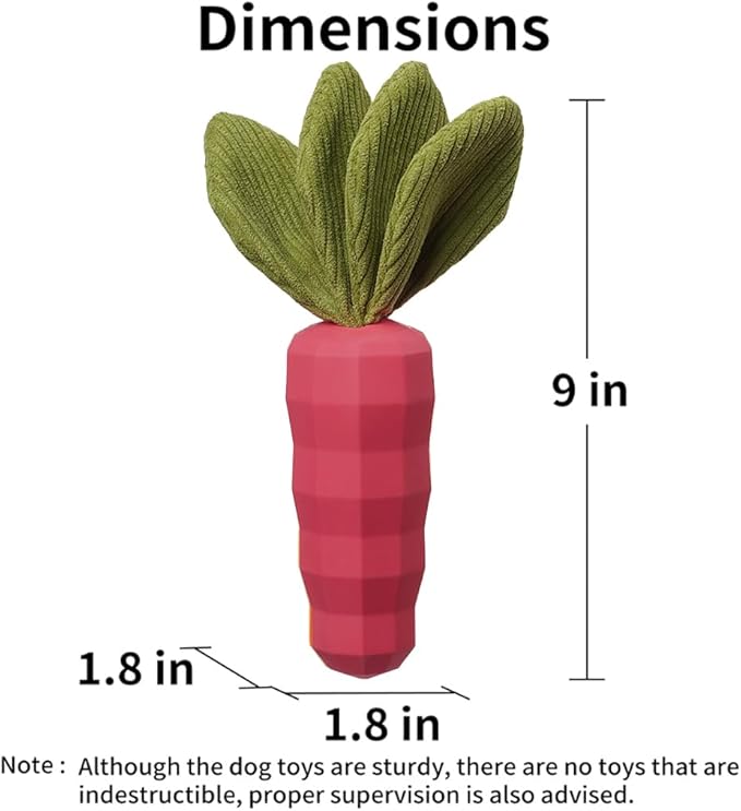 MewaJump Dog Squeaky Chew Toys for Aggressive Chewers, Rubber Carrot Dog Toys for Training and Cleaning, Durable Interactive Tough Dog Toy for Puppy Medium Dogs