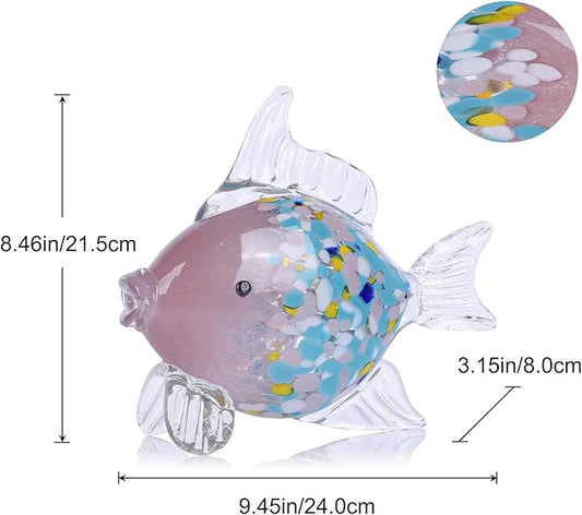 LCCCK Large Hand Blown Glass Fish Figurines, Aquarium Sea Glass Art, Fish Statue Sculpture Modern Coastal Accent - for Beach Knick Knacks, Coffee Tables, Nautical Offices Centerpiece (Colorful Pink)