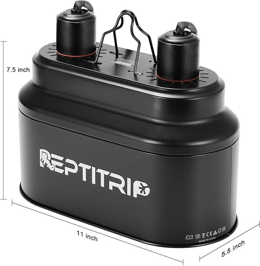 Dual Reptile Light Fixture with 100W Daytime Heat Bulb & 100W Nighttime Ceramic Heat Emitter, 2 Independent Switches, Reptile Heat Lamp Combo Pack - No UVB