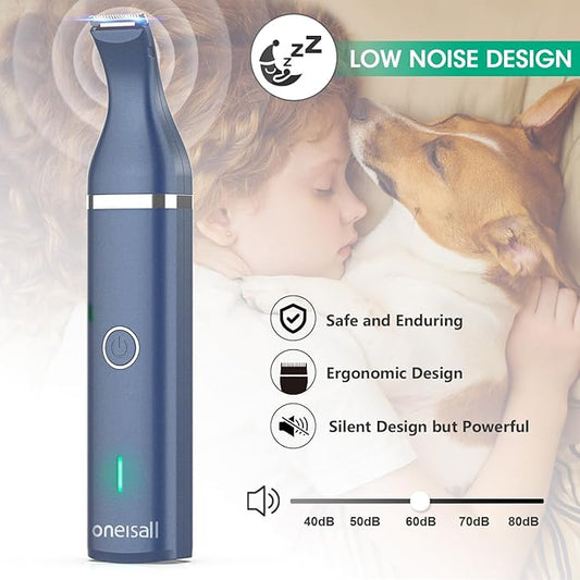 oneisall Dog Clippers with Double Blades,Cordless Small Pet Hair Grooming Trimmer,Low Noise for Trimming Dog's Hair Around Paws, Eyes, Ears, Face, Rump (Teal)