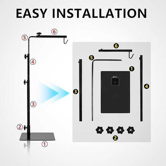LUCKY HERP Reptile Lamp Stand, Adjustable 14-32 inch Metal Floor Light Holder, Heat Lamp Stand Reptile Light Stand for Glass Terrarium Heating Light & Dome Lampshade