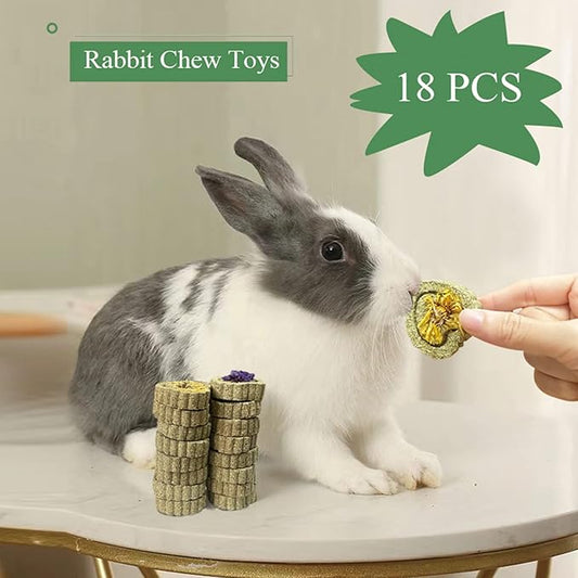 FIPASEN Rabbit Chew Toys for Teeth, 18PCS Natural Timothy Hay Chew Toy, Improve Dental Health for Bunny/ Chinchilla/ Guinea Pig/ Hamsters/ Holland Lop, Small Rodent Pet Molar Teeth Treats Toys