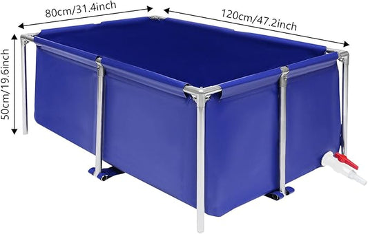 Ueukpeea Canvas Above Ground Fish Pond with Steel Frame, Koi Tank with Drain Valve Blue Aquarium Pool Foldable Fish Tank for Koi Breeding Lobster Cultivation Indoor Outdoors Water-Proof 47x31x20inch