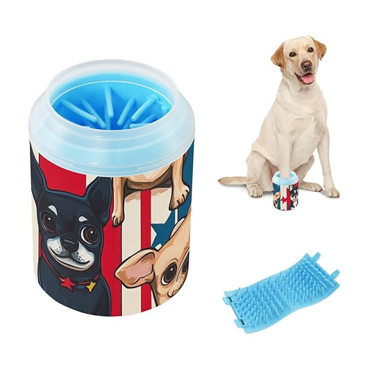 Dog Paw Cleaner Cups for Dogs Pet Foot Washer Paw Scrubber for Medium Small Dogs Cats Cleaning Cup Cute Chihuahua Dogs and Patriotic Stars