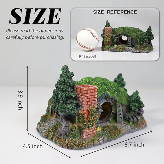 PTFJZ Hobbit Fish Tank Decorations Reptile House Hidden Hole Landscaping for Aquarium and Reptiles Decorations Mini Garden Decorating Two Sizes (S)