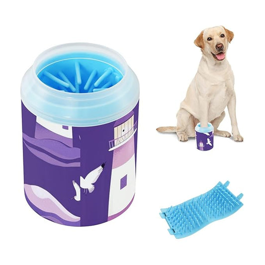 Dog Paw Cleaner Cups for Dogs Pets Foot Washer Paw Scrubber for Medium Small Dogs Cats Cleaning Cup Purple Small Lighthouses Seagulls and Waves