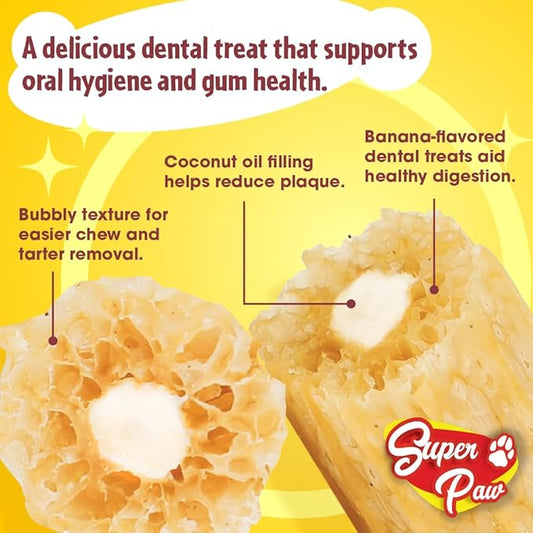 SuperPaw Dental Chews for Dogs - Healthy Dog Dental Treats for Teeth and Gums, Natural Chew Toy Alternative, Teeth & Gum Cleaning - Medium, Banana, Pack of 1