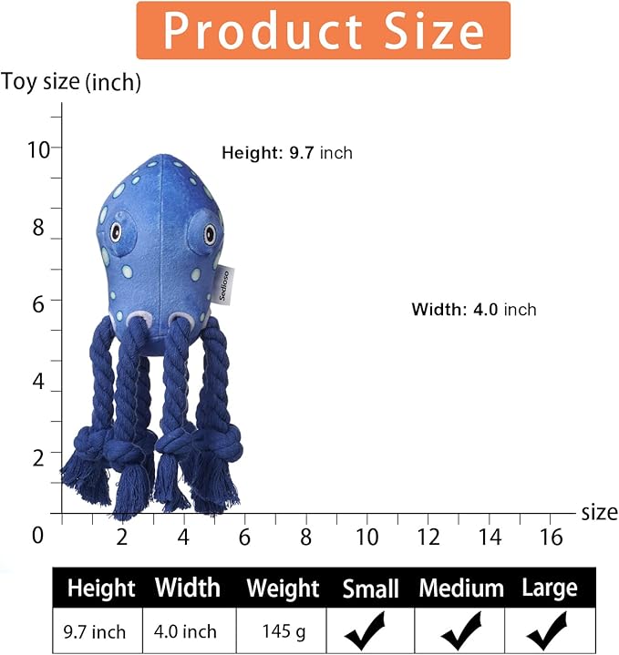 Sedioso Dog Toys, Dog Plush Toy for Large Breed, Large Plush Dogs Stuffed Animal, Puppy Chew Toys for Puppy, Small, Middle, Big Dogs (Octopus)