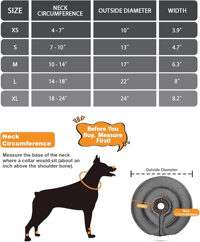 MIDOG Dog Cone Collar for Large Medium Dogs, Soft Inflatable Dog Cone Alternative After Surgery, Adjustable Protective Recovery Cone - Patented Alternative E Collar Does Not Block Vision (Gray,XS)