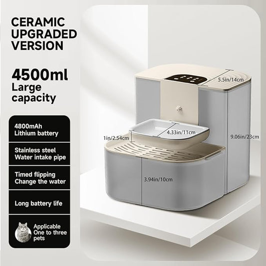 KVIDA Wireless Cat Water Fountain 4.5L, Automatic Water Dispenser for Cats and Small Dogs, Ceramic Cat Water Fountain with 4800mAh Battery, Quiet Pump, Easy to Clean, Cordless Pet Drinking Fountain