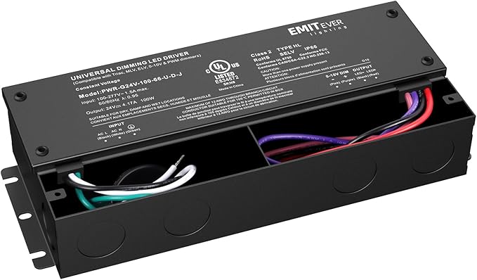 EMITEVER Dimmable Led Driver, 100W AC 100V-277V to DC 24V Transformer, 5-in-1 Dimming: ELV/MLV/TRIAC / 0-10V / 1-10V / 10V PWM/Potentiometer, Waterproof IP67 and UL Listed