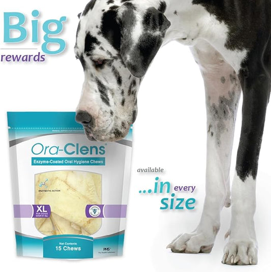 Oral Hygiene Chews for X-Large Dogs-Enzymatic Dental Treats for Daily Oral Care, Cleans Teeth and Freshens Breath, Reduces Plaque, Bacteria and Tartar Build Up Without Brushing-15 Chews