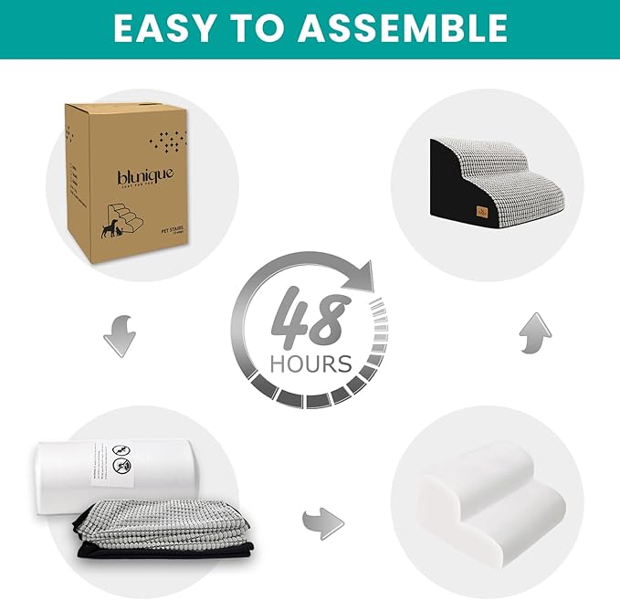 Dog Stairs for Small Dogs, 11.8 in H 2 Step Curved Dog Ramp for Bed and Couch, Foam Dog Ramp with Durable Non-Slip Waterproof Fabric Cover, Pet Stairs for Pets Joints, Light Grey