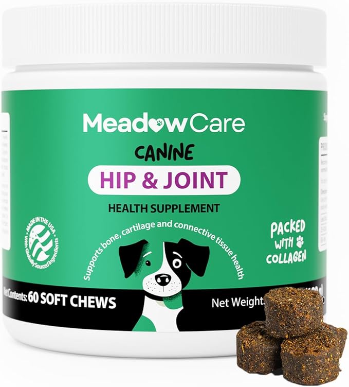 Hip and Joint Supplement for Dogs | MSM, Chondroitin & Glucosamine for Dogs | Supports Bone, Cartilage & Connective Tissue Health | Dog Joint Supplement | 60 Soft Chews180 g (6.35 oz) | MeadowCare