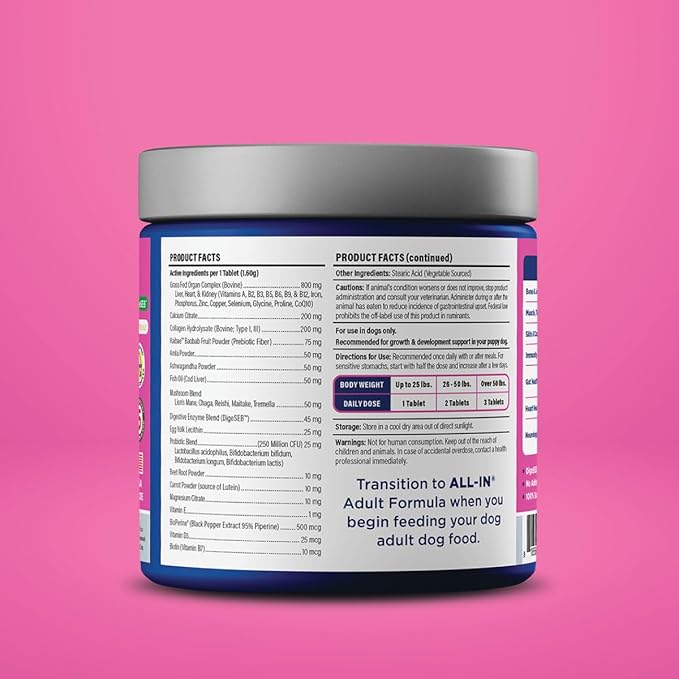 Vetericyn All-in 1 Multifunctional Puppy Supplement | Digestive Enzymes + Antioxidant Immune Support for Puppies + Vitamins, Minerals, Prebiotics, Probiotics, and Omegas. 90 Count