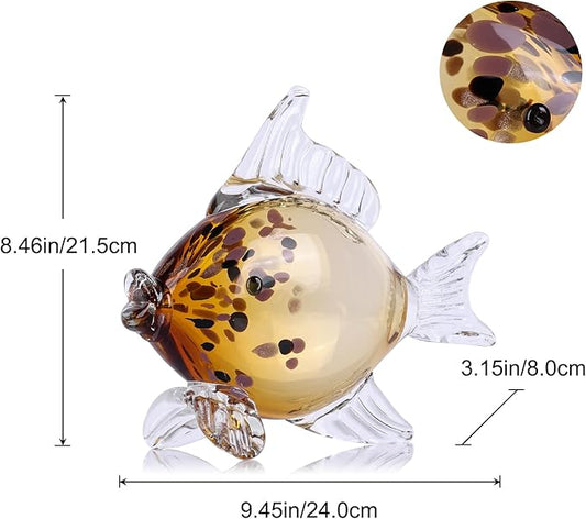 LCCCK Large Hand Blown Glass Fish Figurines, Aquarium Sea Glass Art, Fish Statue Sculpture Modern Coastal Accent - for Beach Knick Knacks, Coffee Tables, Nautical Offices Centerpiece (Gold)