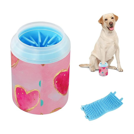 Dog Paw Cleaner Mudbuster Dog Foot Washer for Small Medium Large Dogs Cats Premium Pet Supplies Valentines Hearts Dots Pink
