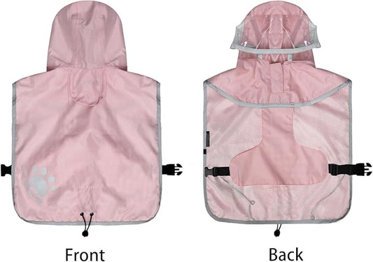Waterproof Dog Raincoat, Reflective Adjustable Hooded Dog Rain Coat, Lightweight Breathable Pet Rain Jacket Poncho Double Layer with Leash Hole for Small Medium Large Dogs (Pink, Small)
