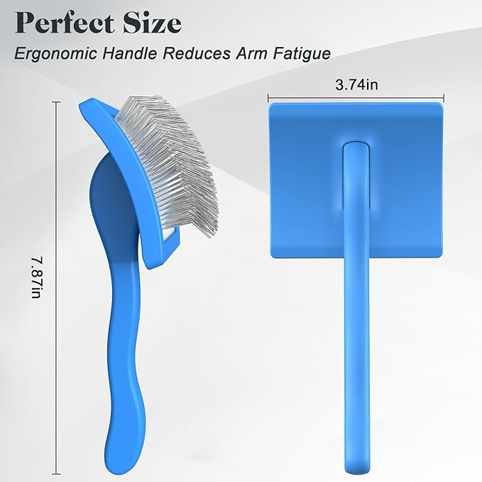 2PCS Slicker Brush for Dogs & Pet Comb,Professional Dog Grooming Brush (Goldendoodles,Poodles,Labradoodles) with Extra Long Pins to Effectively Remove Tangles, Knots and Mats (Blue, Large)