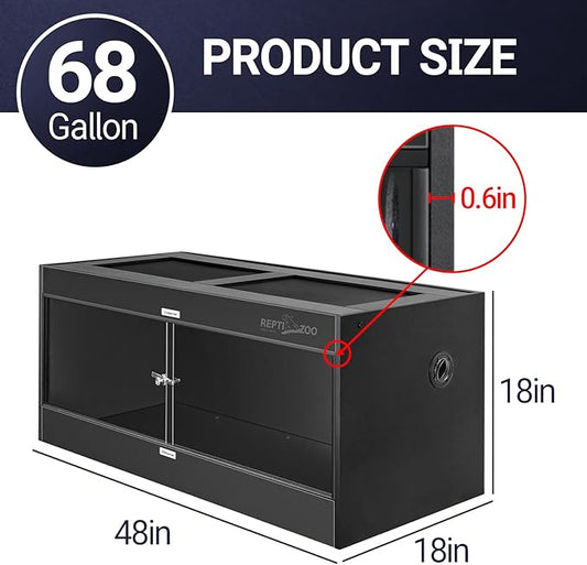 REPTI ZOO 68 Gallon PVC Reptile Terrariums, 48x18x18 Reptile Tanks Enclosure for Bearded Dragon Ball Python Snake Gecko, PVC Reptile Lounge Habitat with Glass Sliding Door & Top Screen Ventilation