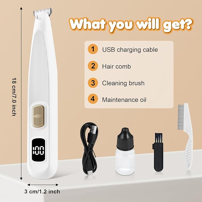 Dog Paw Trimmer with LED Digital Display,20mm Ceramic Blade Electric Rechargeable Dog Clippers for Grooming,Pet Paw Trimmer for Grooming for Paws, Eyes, Ears, Face & Hip Areas