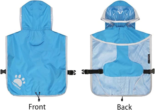 Waterproof Dog Raincoat, Reflective Adjustable Hooded Dog Rain Coat, Lightweight Breathable Pet Rain Jacket Poncho Double Layer with Leash Hole for Small Medium Large Dogs (Blue, XX-Large)