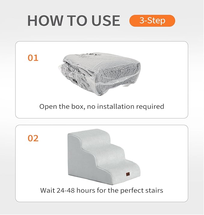 Made4Pets Dog Stairs Ramp for Small Dogs 15.7" H, 3-Step Dog Steps for Bed Couch Sofa and Chair, 35D Foam Pet Steps for Small Dogs and Cats, Non-Slip Bottom Pet Stairs, Light Grey