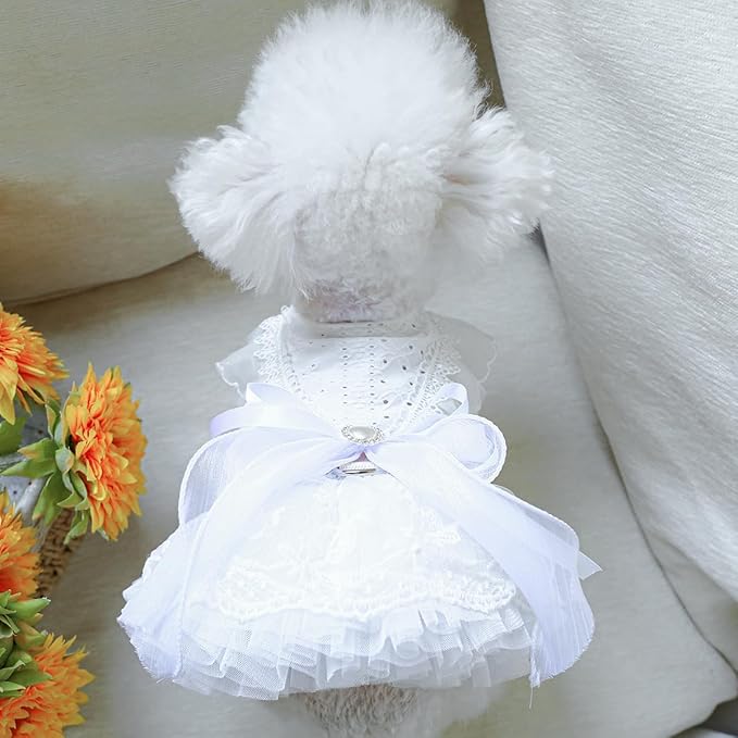 Fashion Sweet Puppy Dog Blingbling Princess Skirt Pet Dog Lace Cake Camisole Tutu Dress K-White XS