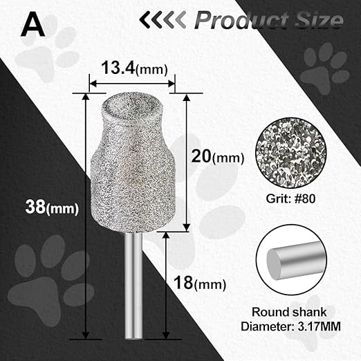 Diamond Dog Nail Grinder Bits - FOCSTOL Diamond Rotory Bit for Dogs&Pets, 1/8'' Rotary Nail Grinder Bits for Animals Nail Care (Type A)