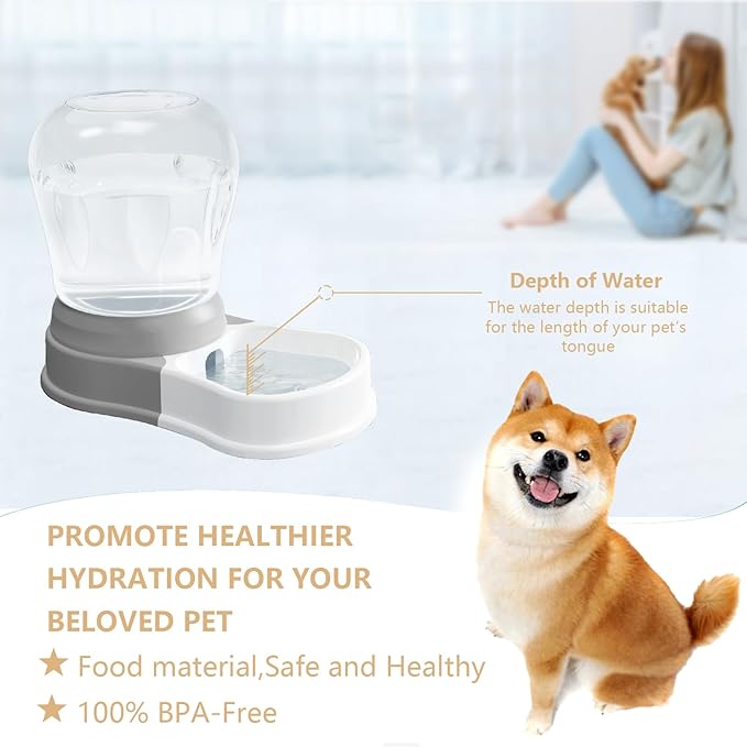 STALTWO 1 Gallon Automatic Dog Water Bowl Dispenser,Large Capacity Water Feeder for Cats and Dogs, BPA-Free,1 Gallon Grey