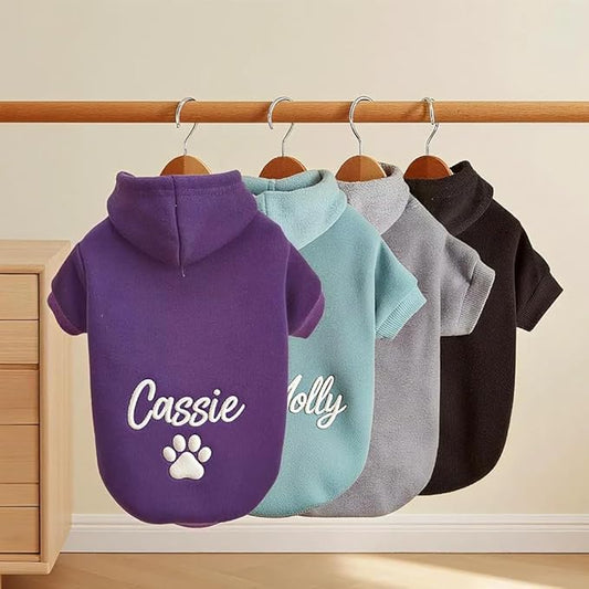 GODMERCH Custom Name Embroidered Dog Hoodie, Embroidery Dog Sweaters for Small Dogs, Pet Clothes, Pet Mom Lovers Gifts