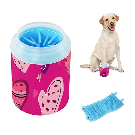 Dog Paw Cleaner Mudbuster Dog Foot Washer for Small Medium Large Dogs Cats Premium Pet Supplies Hot Pink Doodle Hearts Stars