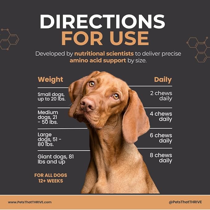 Thrive Daily Amino Acids for Dogs – Muscle Health, Recovery, Energy & Longevity – Supports Joints, Skin & Coat – Peanut Butter Soft Chews, 30 Count (4.8oz)