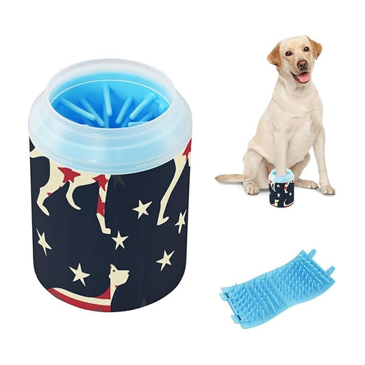 Dog Paw Cleaner Cups for Dogs Pet Foot Washer Paw Scrubber for Medium Small Dogs Cats Cleaning Cup July 4th Cute Dogs Black