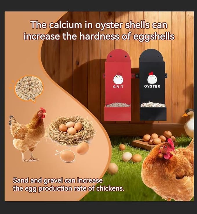 JND Chicken Grit and Oyster Shell Feeder Combo, Heavy Duty Metal Automatic Chicken Feeders,Stable Chicken Feeder - Anti-Tip Rod Included, Chicken Coop Accessories Built for Busy Keepers