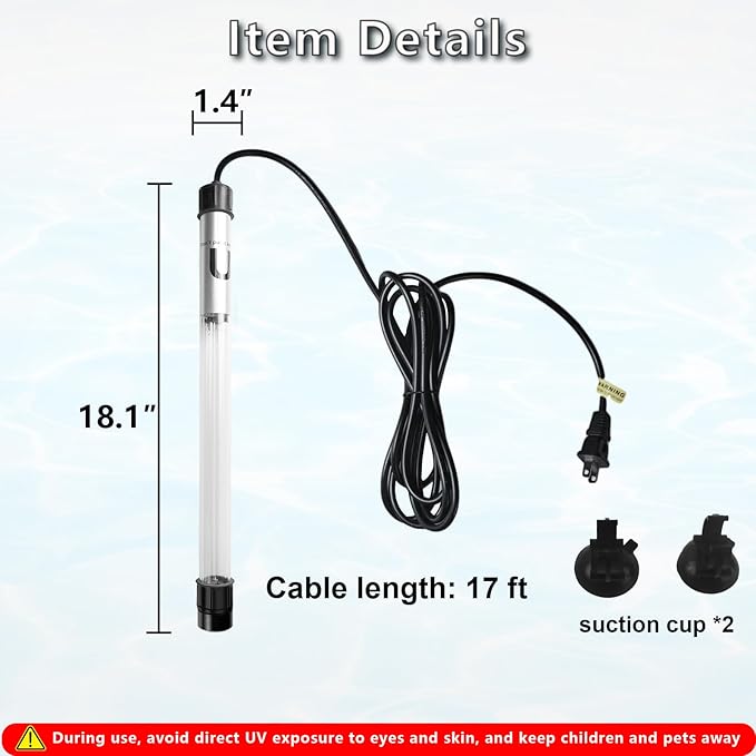 32W Pond UV Light for 200-2000 Gallon, Aquarium UV Light, UV Water Clarifier for Pond, Cold Plunge, Aquarium, Ice Bath, Hot Tub, Swimming Pool, Spa and Fish Tank Algea Control