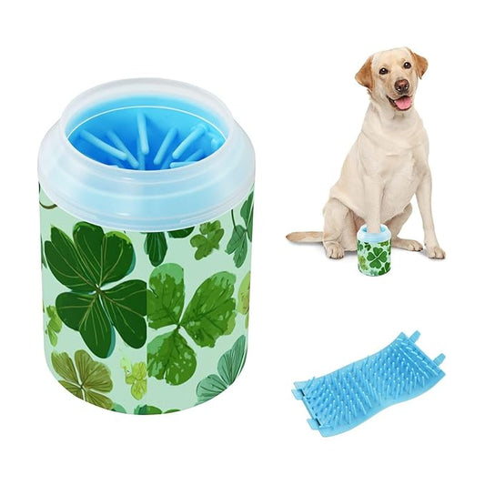 Dog Paw Cleaner Cups for Dogs Pet Foot Washer Paw Scrubber for Medium Small Dogs Cats Cleaning Cup Green Nature St Patrick Clovers