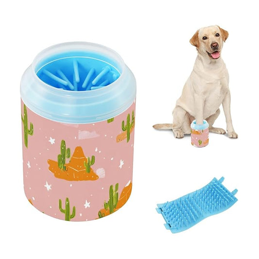 Dog Paw Cleaner Mudbuster Dog Foot Washer for Small Medium Large Dogs Cats Premium Pet Supplies Pink Cute Cacti Mountains Stars